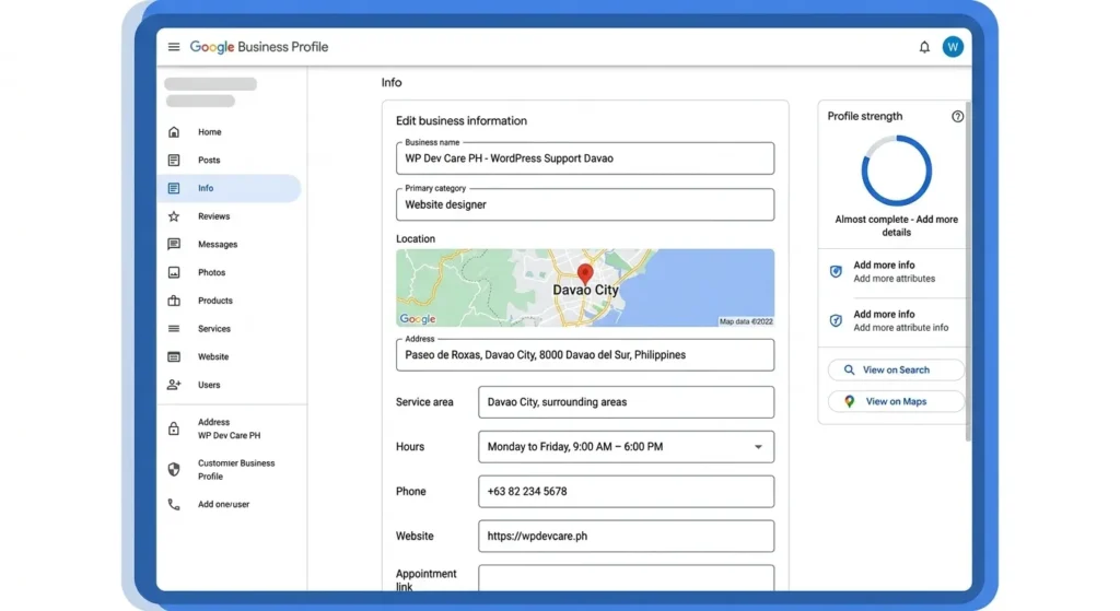 how to set up Google Business Profile Philippines - WP Dev Care PH